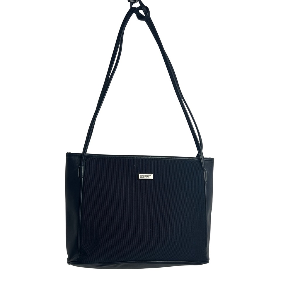 Vintage Esprit Navy Blue Ribbed Fabric Shoulder Bag Y2K 90s Minimalist